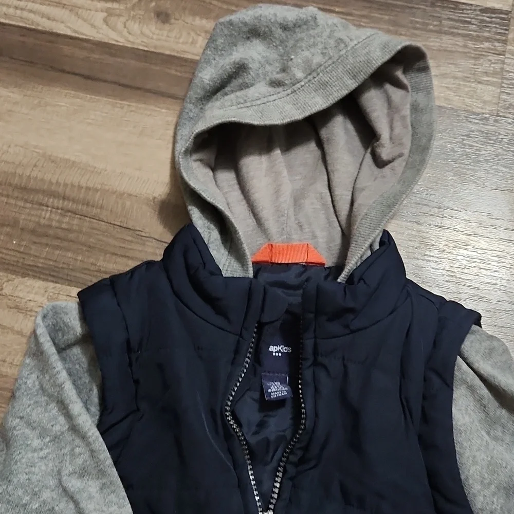 GAP Kids Blue Gray Hoodie Woven Vest Varsity Jacket, size 4-5  XXS